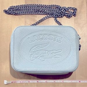 LACOSTE light blue pebbled leather crossbody chain bag